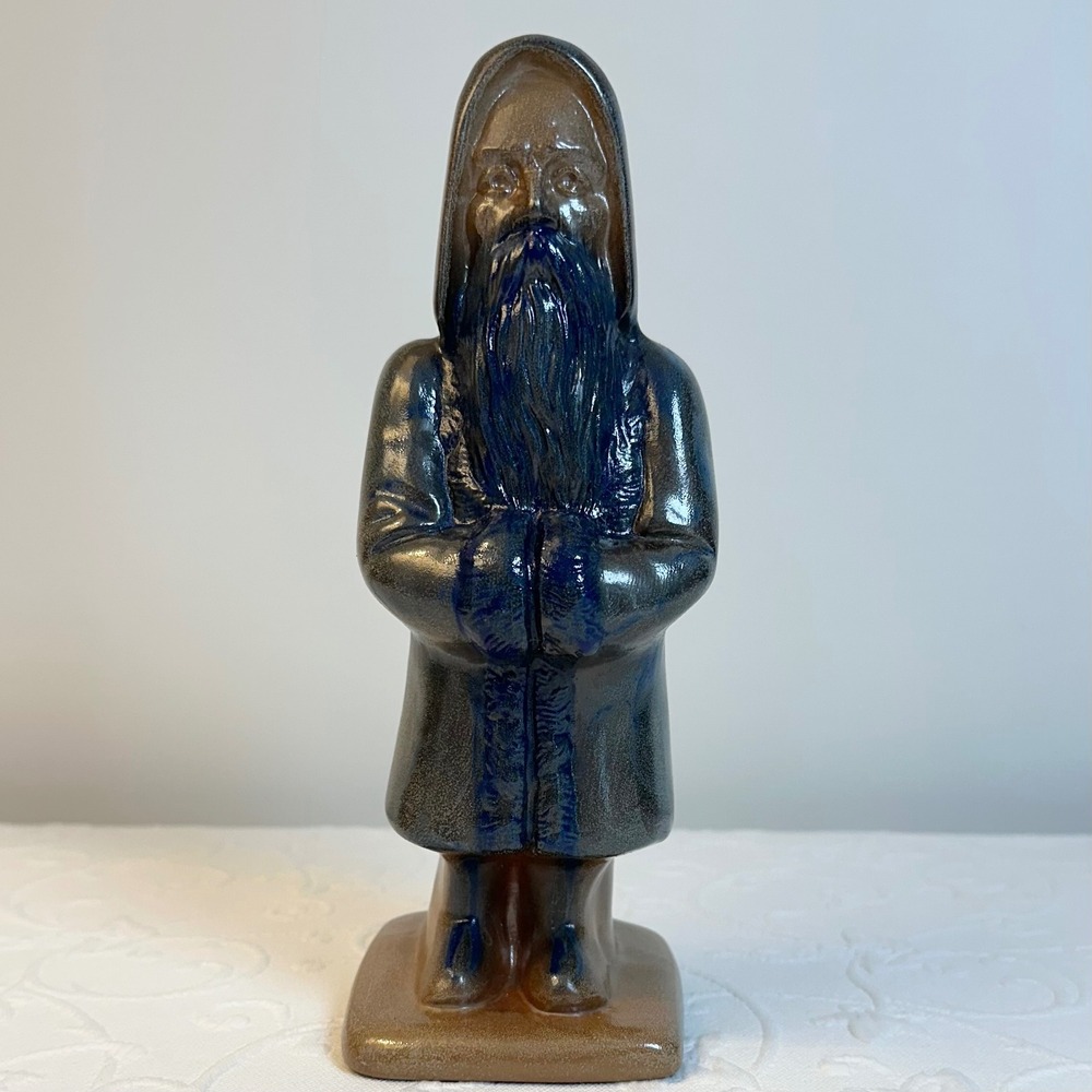 Vintage 1996 Beaumont Brothers Pottery Rustic Santa Blue & Brown Salt Glaze 9.5"